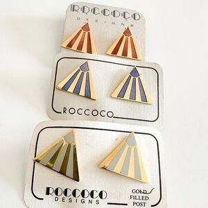 LOT of 3 NWT 80s Cloisonné Stud Earrings | Roccoco Enamel Stud Earrings